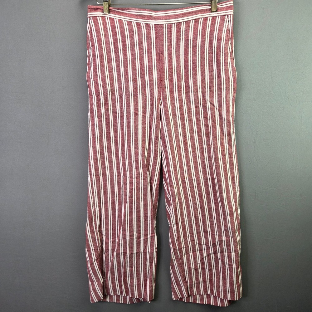 Banana Republic Rowan Wide Leg Pants 14 Red White Stripe Cotton Rayon Relaxed - Picture 1 of 7